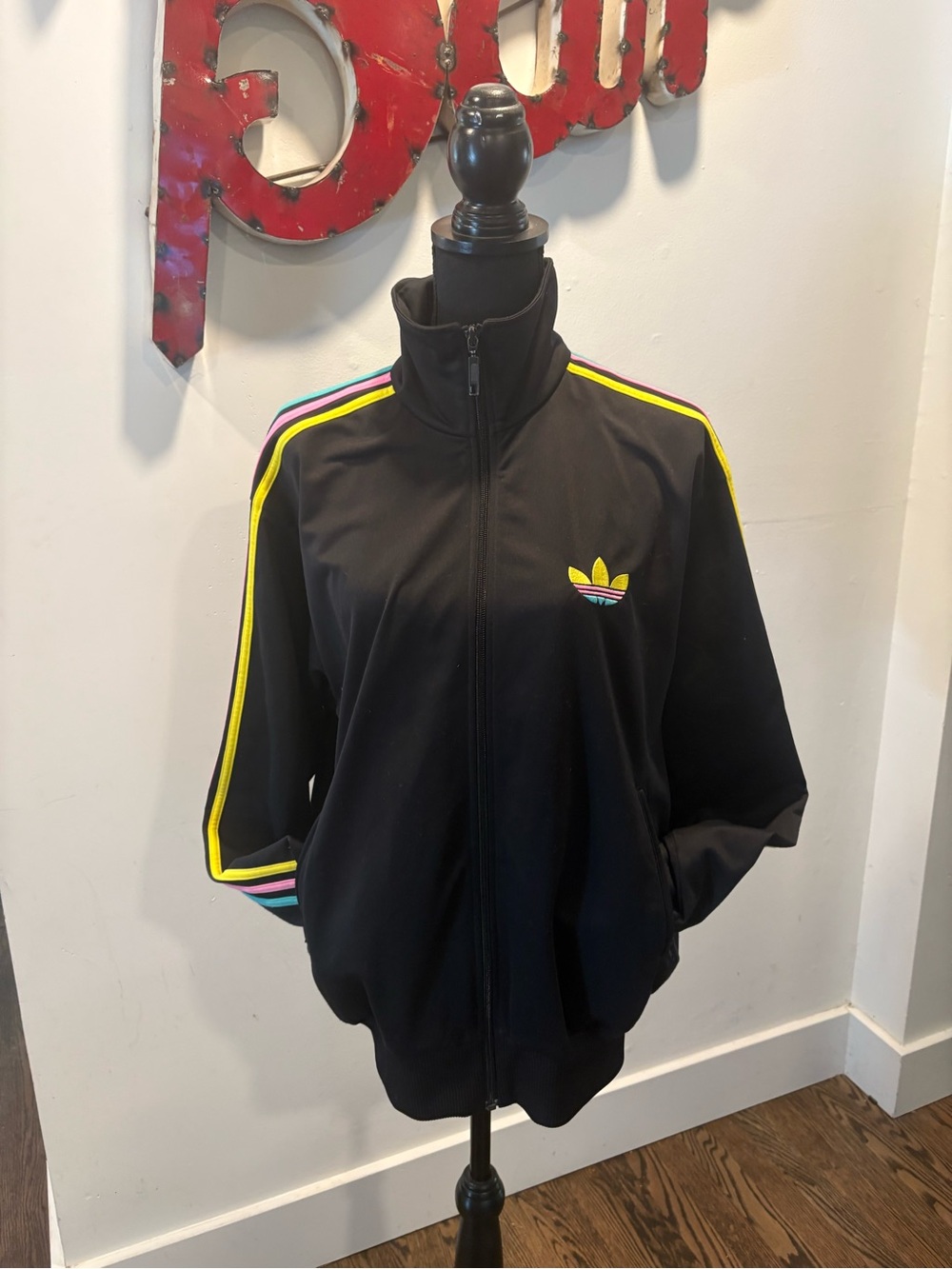 Vintage Adidas Originals Black Track Jacket with stripes. M